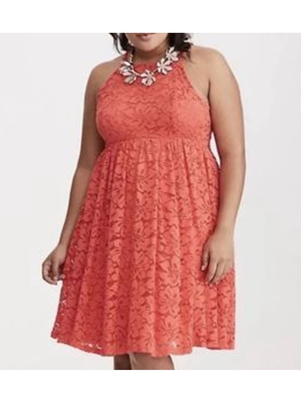 Torrid Lace High Neck Skater Fit and Flare Dress 2X Red Orange Knee Length #7107